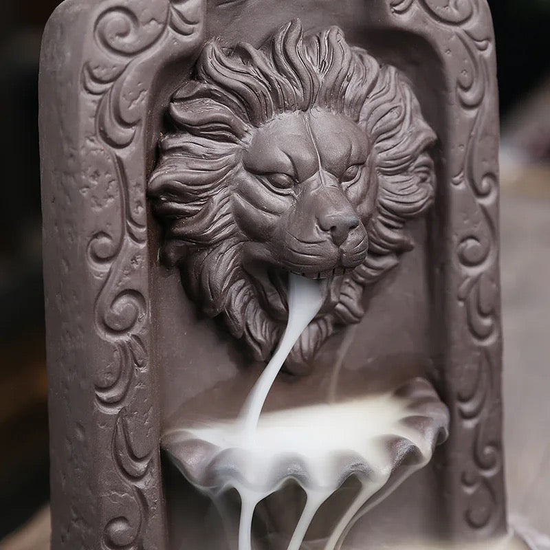 Lion Wall Incense Holder + 10 Free Back-Flow Incense Cones.