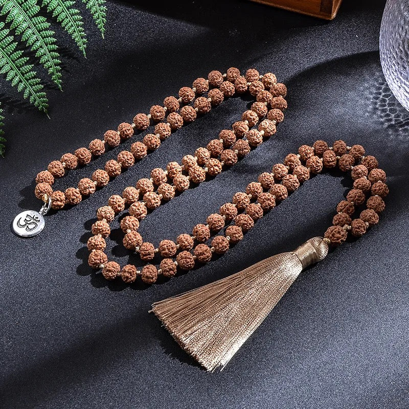 108 Beads Rudraksha Mala Prayer Necklace - OM Charm