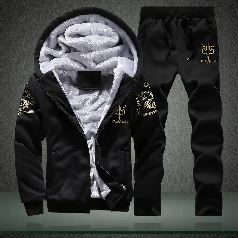 2PC Men's Classical Tracksuit Fleece Lined Hoodie & Track Pants