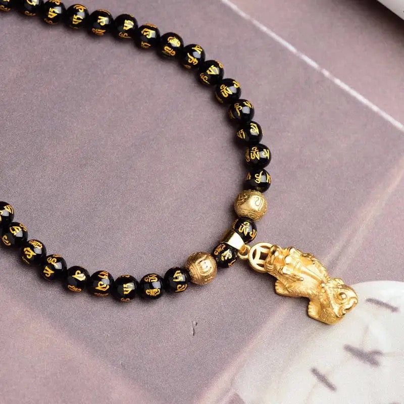 Feng Shui Pixiu Obsidian Wealth Necklace