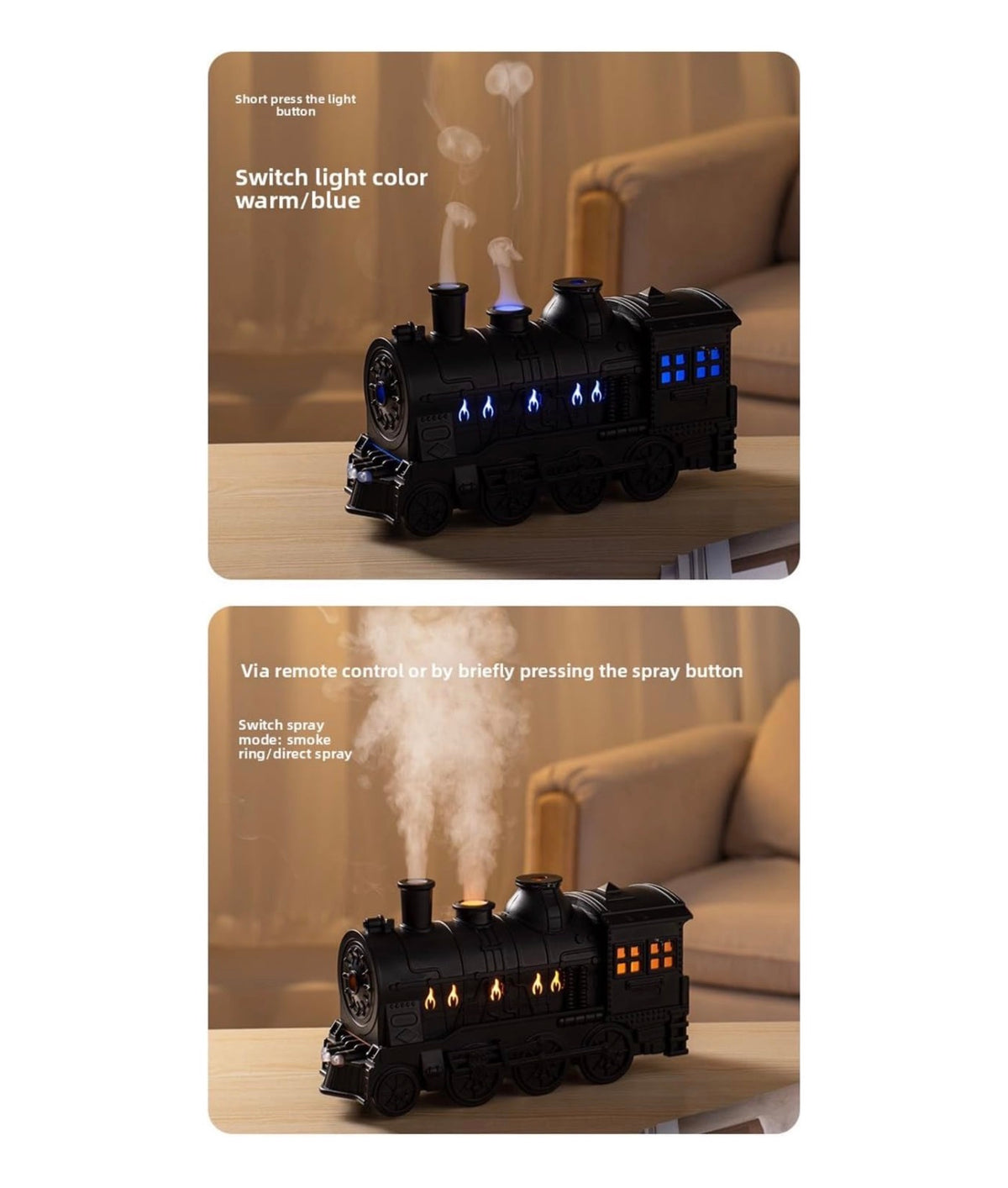 Train-Shaped 300 mL Humidifier & Essential Oil Diffuser with Remote