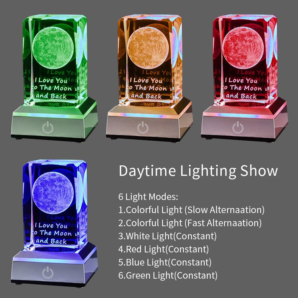 K9 Glass Crystal 3D Laser Engraved Moon Lamp “I love you to the moon and back”