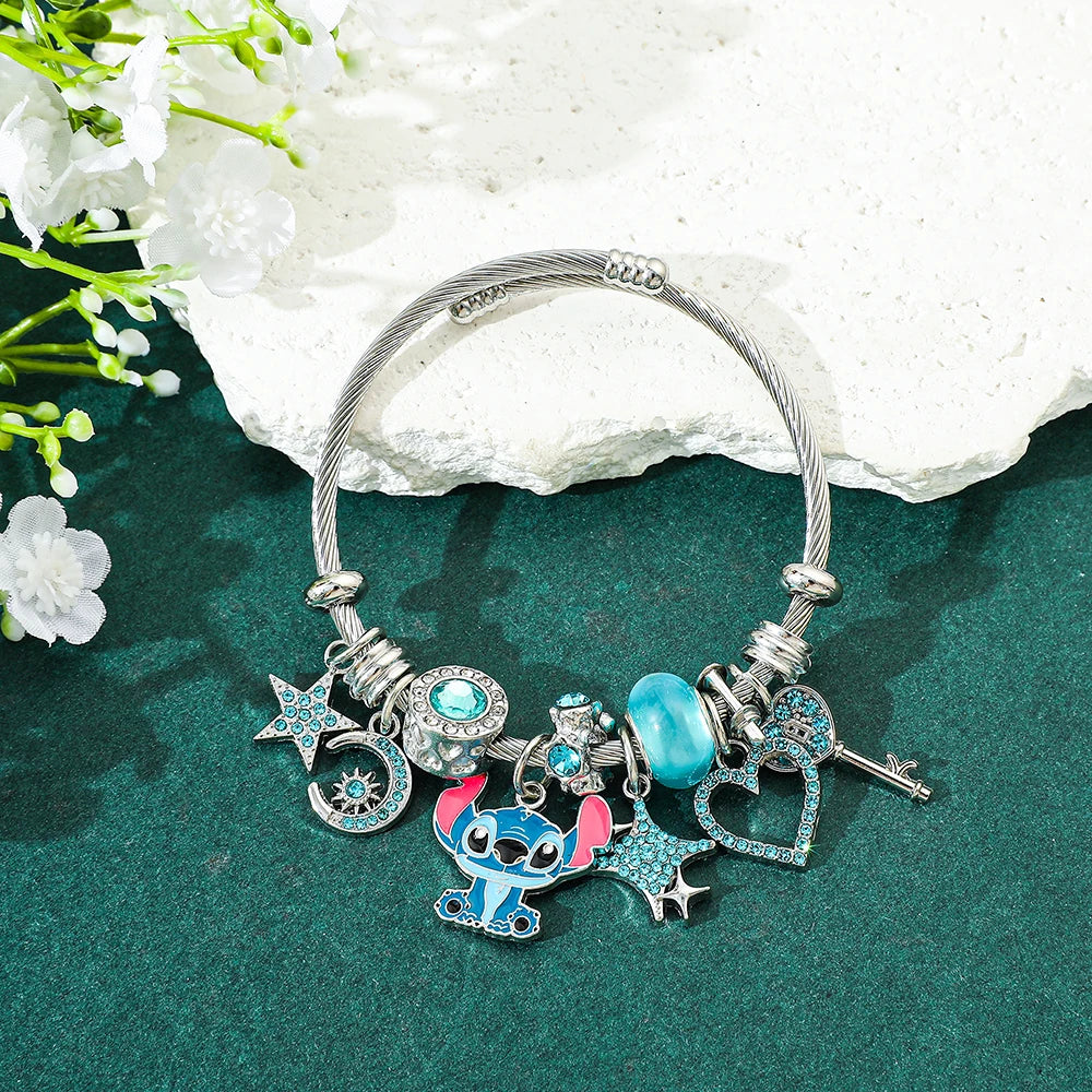 Stainless Steel Stitch Blue Zircon Charm Bracelet
