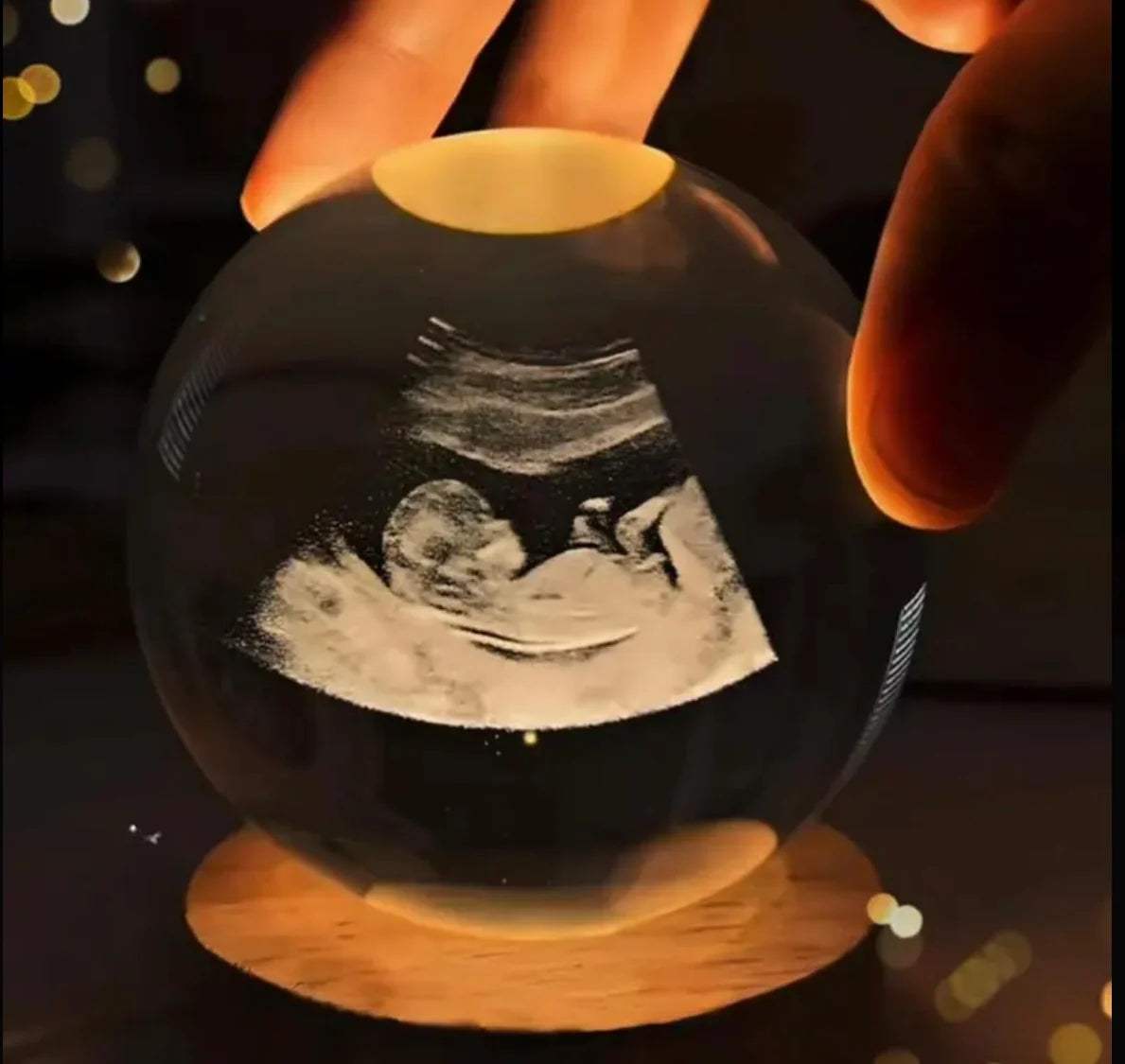 3D Laser Engraved 8cm Glass Crystal Ball Lamp (Ultrasound Baby Picture)