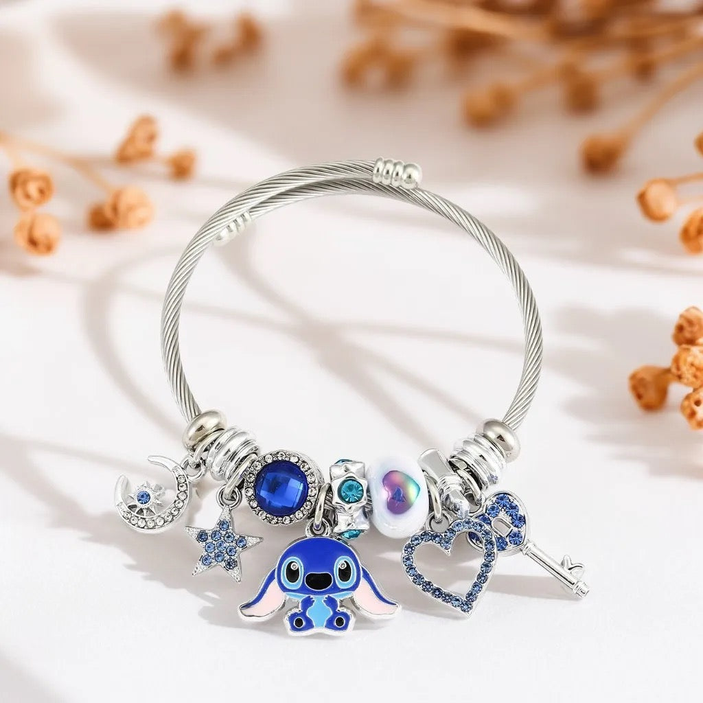 Stainless Steel Stitch Blue Zircon Charm Bracelet