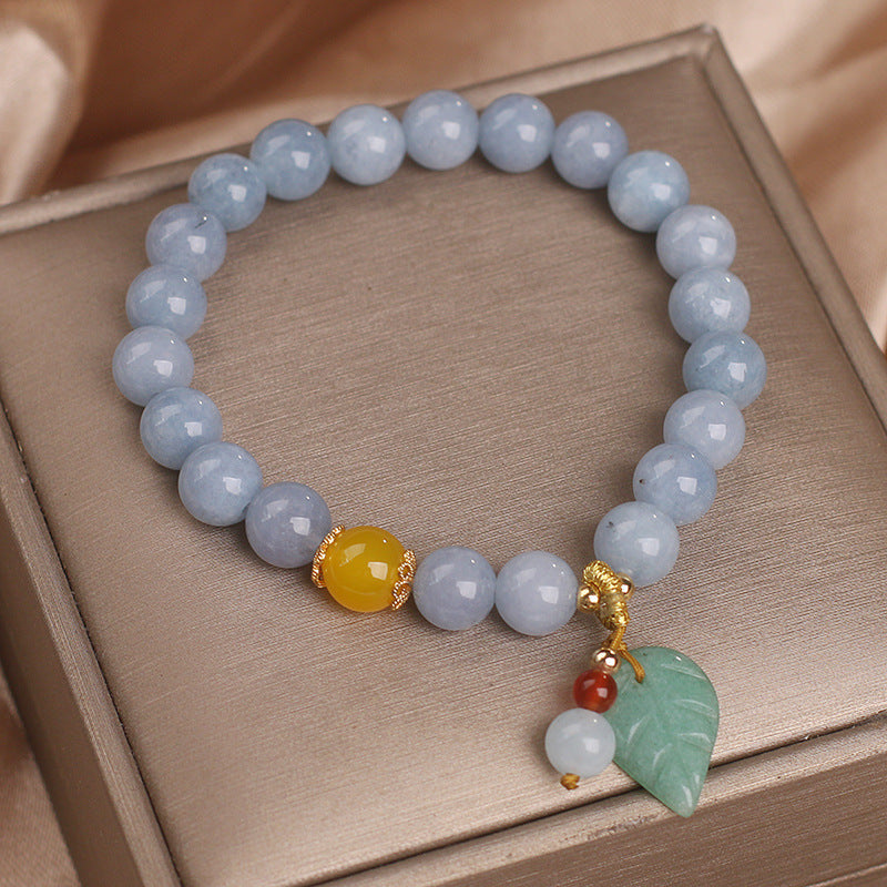 Jade Leaf Aquamarine Charm Bracelet (8mm)