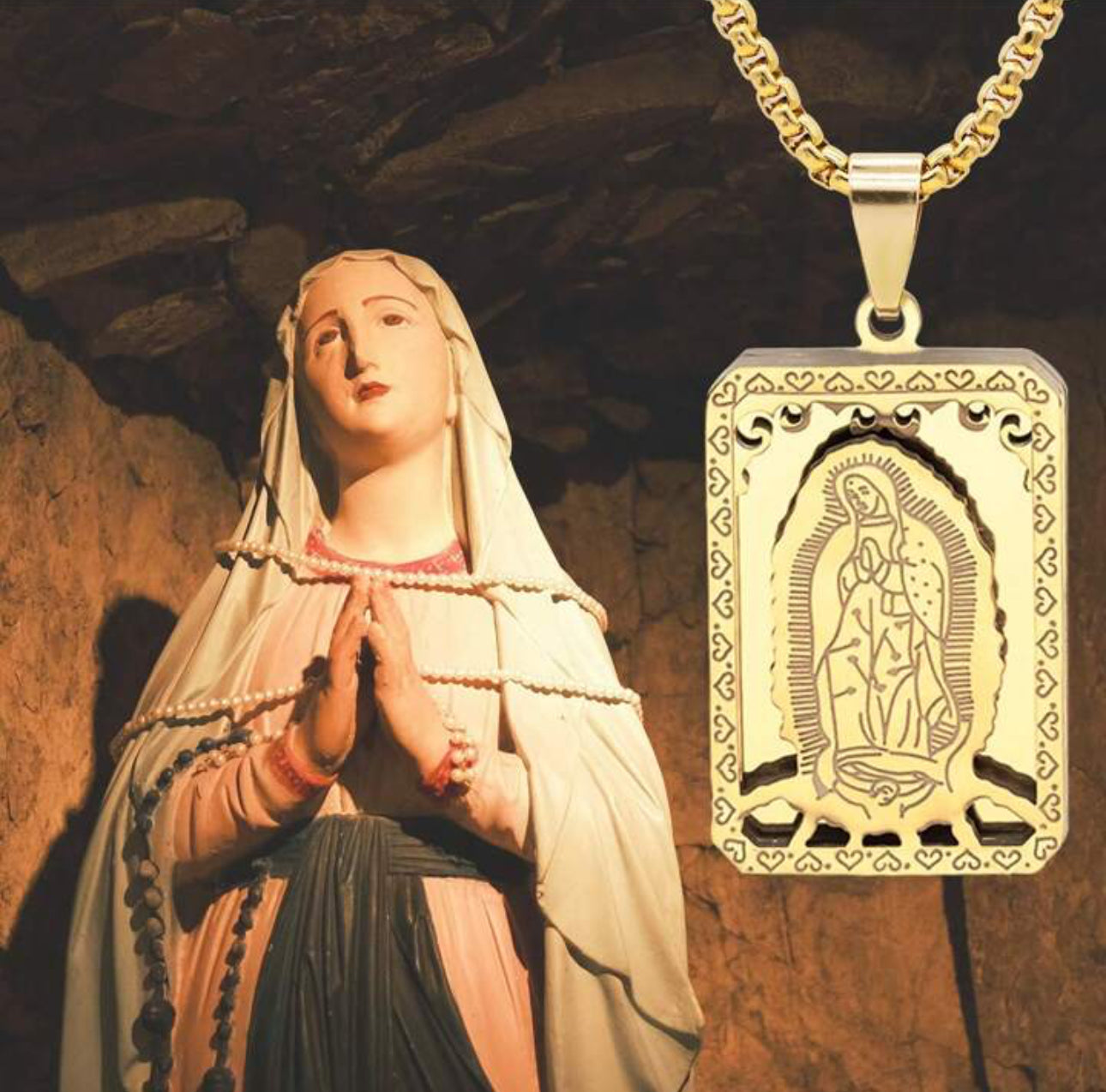 Hail Virgin Mary Shrine Necklace Lady of Guadalupe - Religious Jewelry