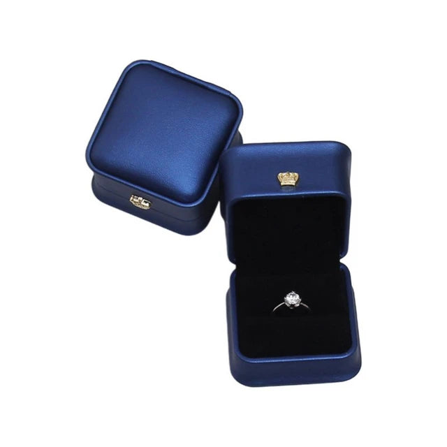 (Premium Packaging) High Quality Leather Velvet Lined Crown Jewelry Ring Box - Engagement Ring Box