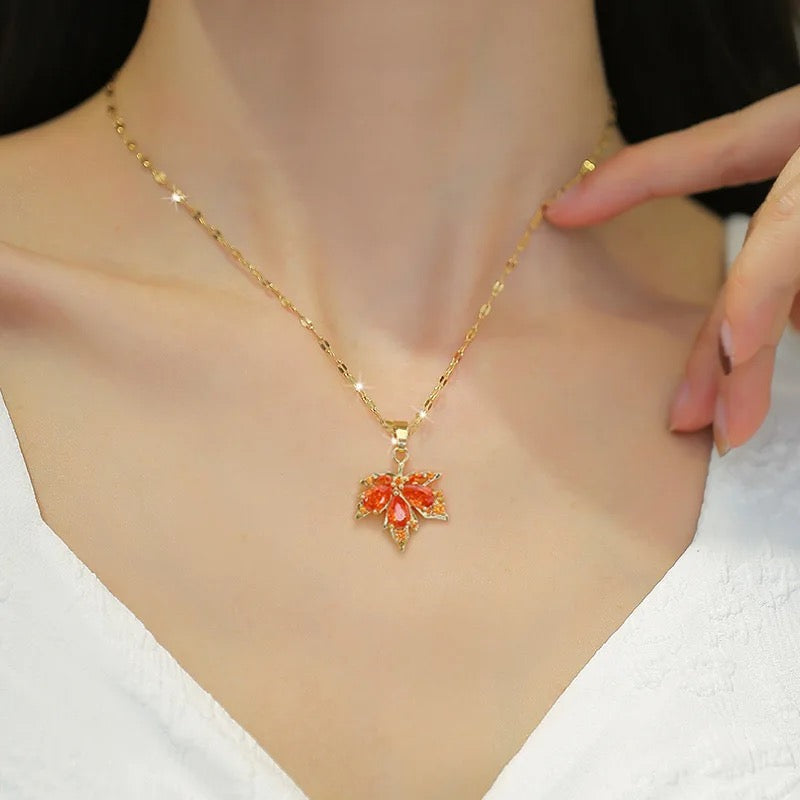 Zircon Maple Leaf Necklace