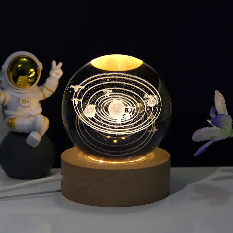 3D Laser Engraved Glass Crystal Ball Lamp Universe Astronomy Decor (Solar System)