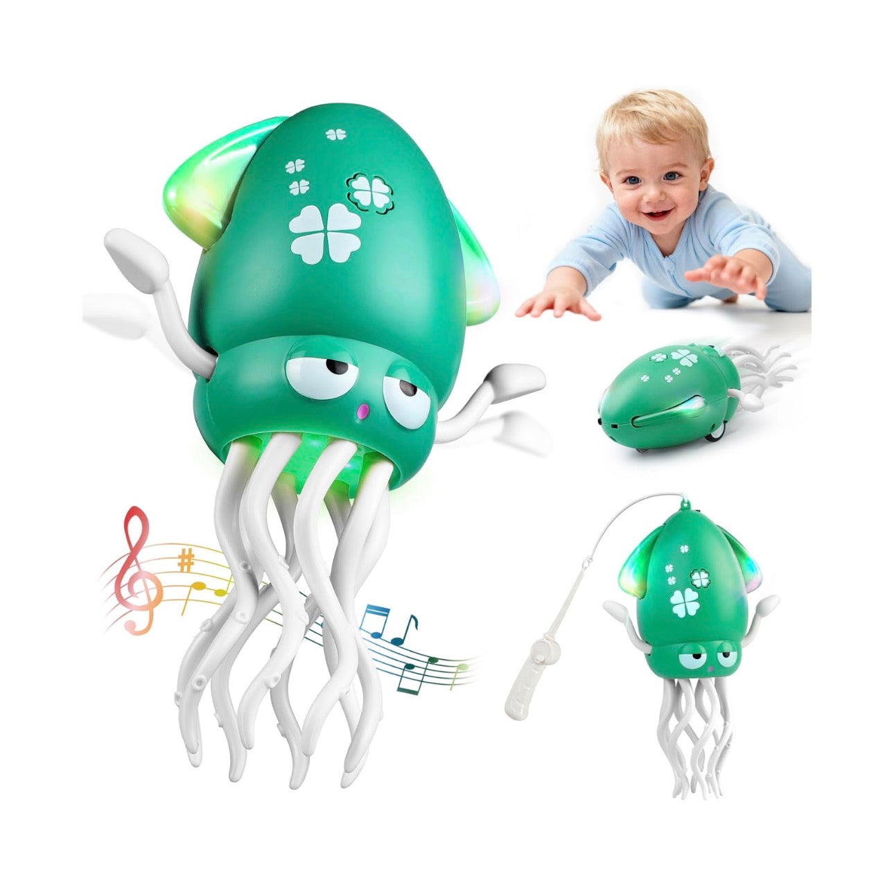 Kids Smart Electronic Dancing & Crawling Squid Toy with Obstacle Avoidance Sensor, Music & LED Lights