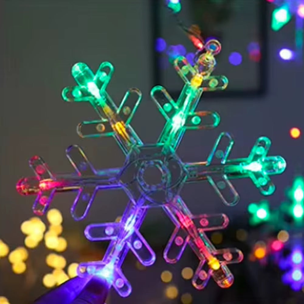 Decorative LED Curtain String Lights – Snowflake & Stars Design | RGB & Warm Yellow