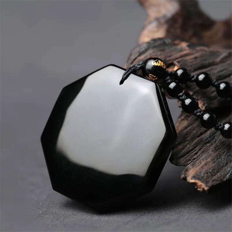 Yin & Yang Carved Natural Stone Obsidian Beaded Necklace