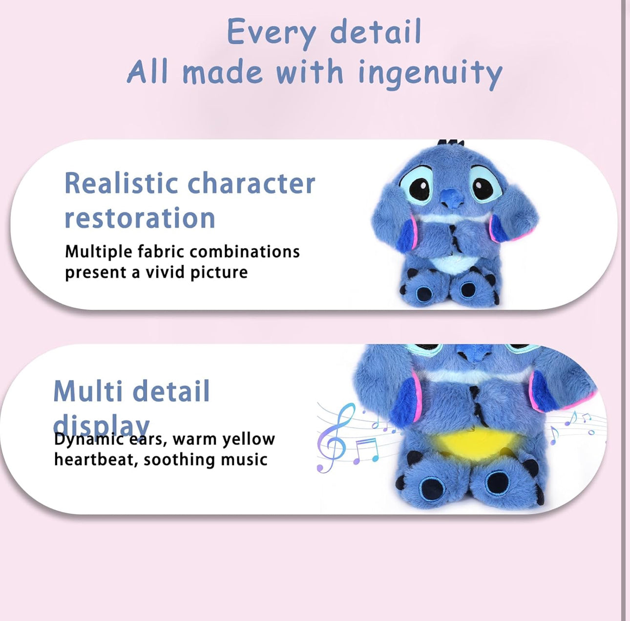 Stitch & Angel Breathing Plushie with Baby Music 🎵