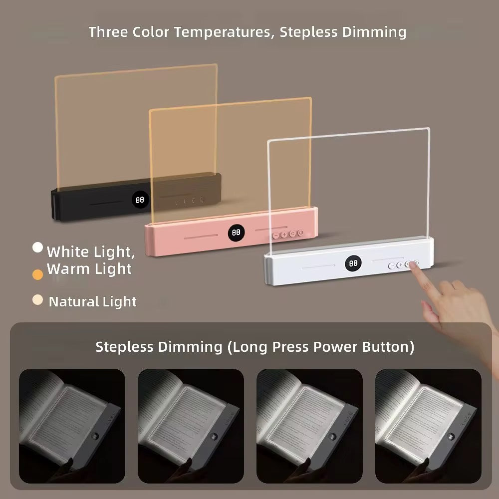 Rechargeable Full-Page 2 in 1 LED Acrylic Panel Reading Book Light – 3 Color Mode