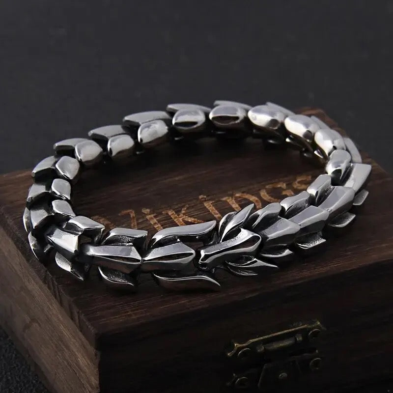 Luxurious Stainless Steel Cuban Dragon Bracelet (15mm Width)