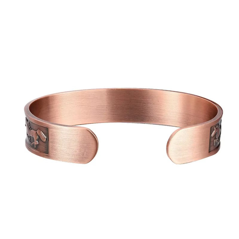 Adjustable Ultra Strength Pure Copper Magnetic Bracelet & Ring Set  (99.99% Copper) Embossed Running Horse Design
