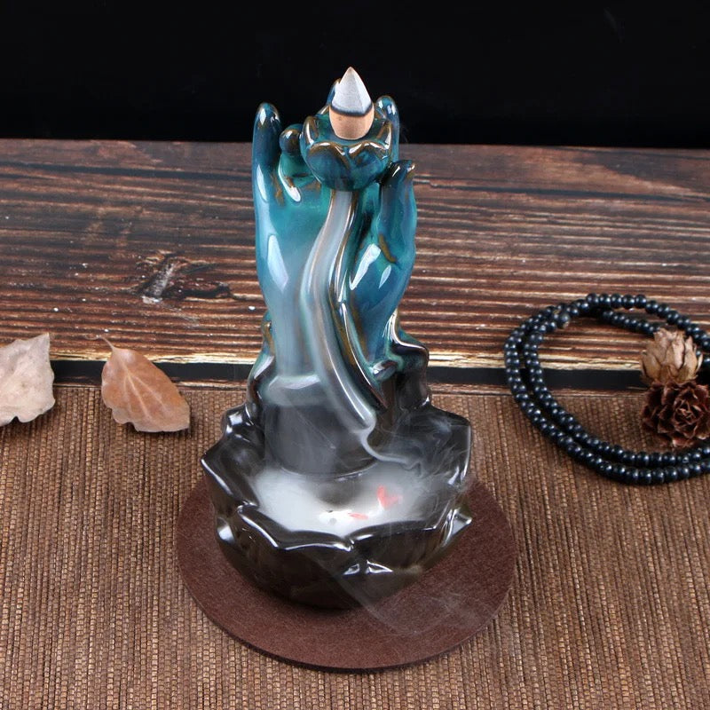 Buddha Hand Back-Flow Incense Holder + 10 Free Incense Cones