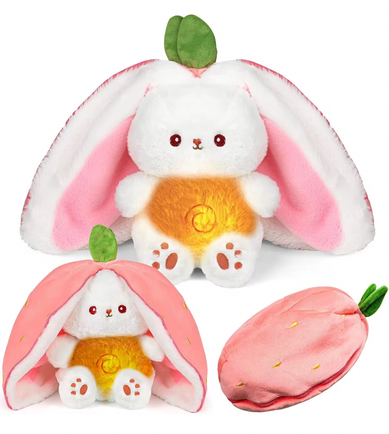 Strawberry Bunny Breathing Plush with Soothing Baby Music