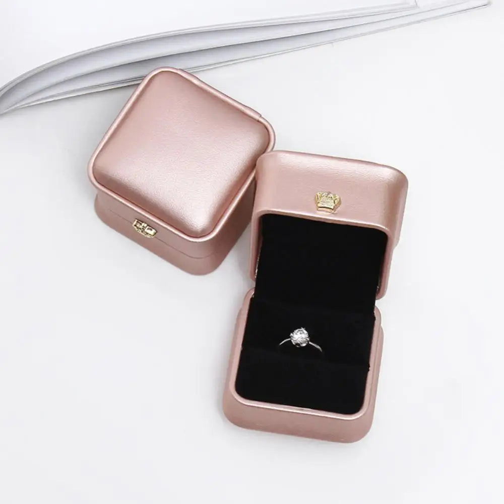 (Premium Packaging) High Quality Leather Velvet Lined Crown Jewelry Ring Box - Engagement Ring Box