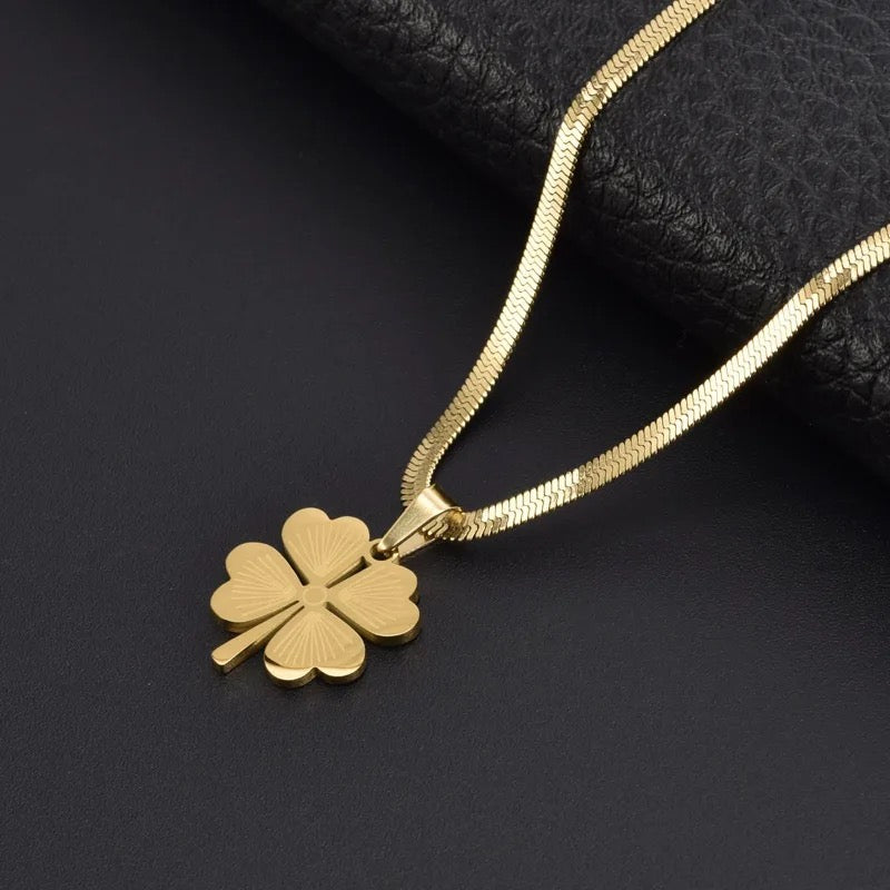 Stainless Steel Lucky Four Leaf Clover Snake Necklace