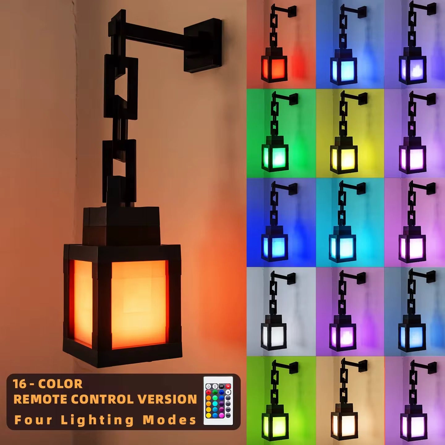 Minecraft Pixelated LED Wall Lantern Lamp + Remote Control