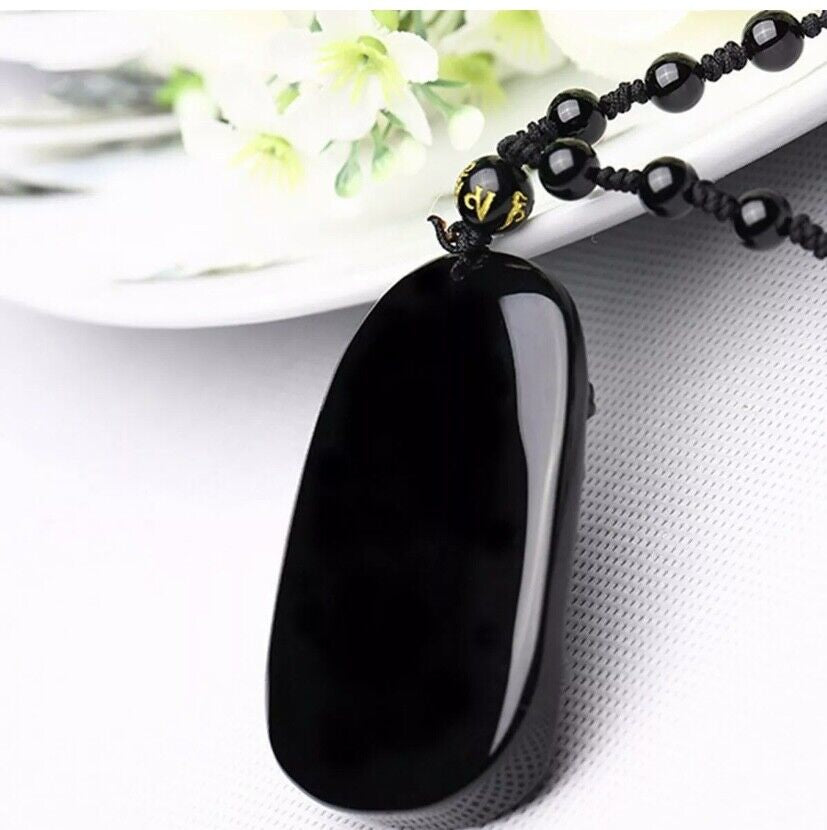 Dragon Carved Obsidian Stone Adjustable Necklace