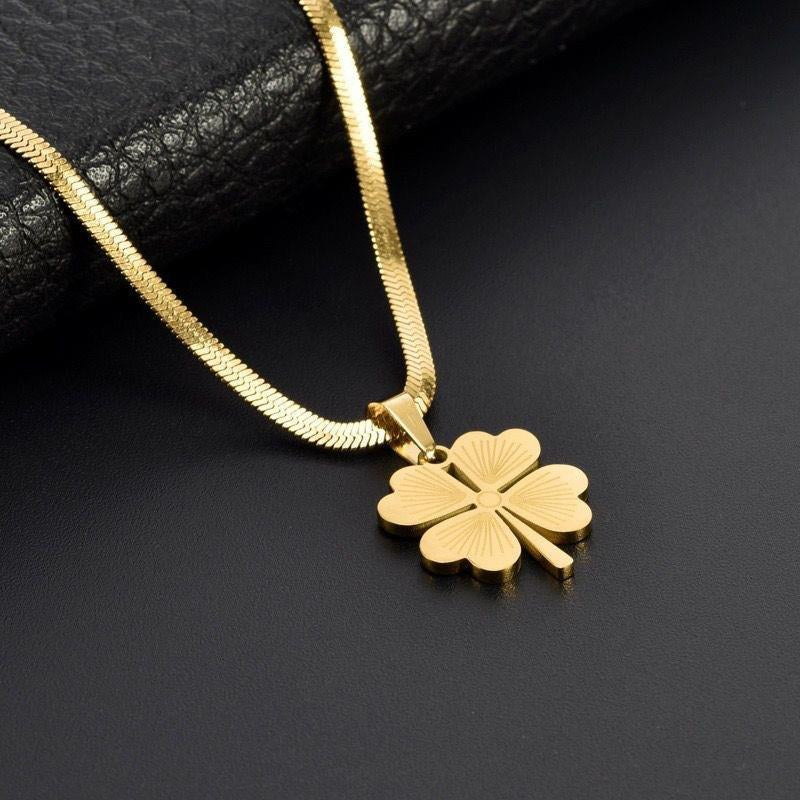 Stainless Steel Lucky Four Leaf Clover Snake Necklace