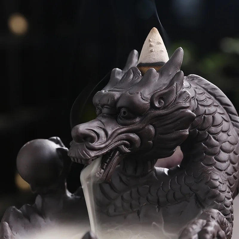 Dragon on Skull Incense Holder + 10 Free Back-Flow Incense Cones.