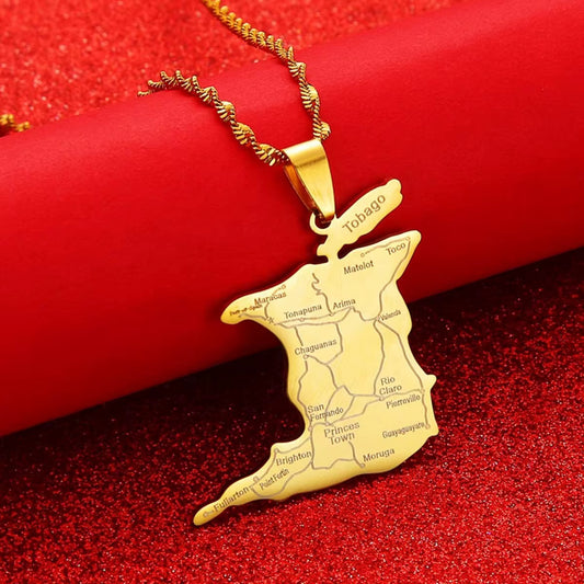 Stainless Steel Trinidad and Tobago Map Necklace