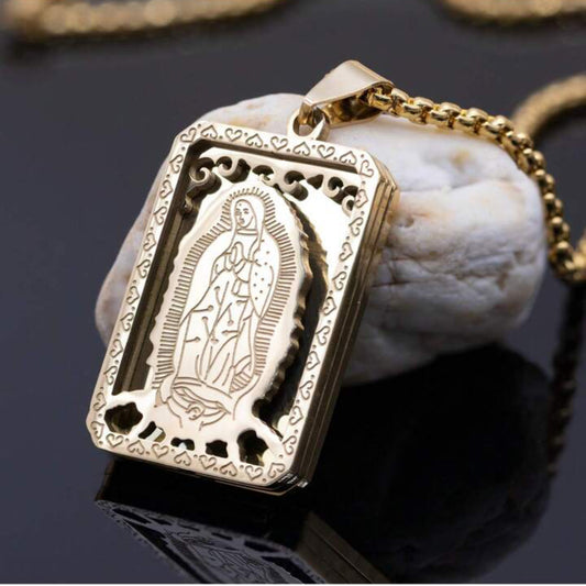 Hail Virgin Mary Shrine Necklace Lady of Guadalupe - Religious Jewelry