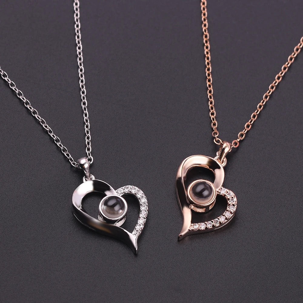 Stainless Steel Projection of “I Love You” in 100 Languages Heart Necklace