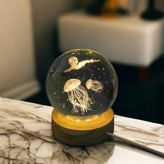 Laser Engraved 8cm Glass Crystal Ball Lamp (Jellyfish)