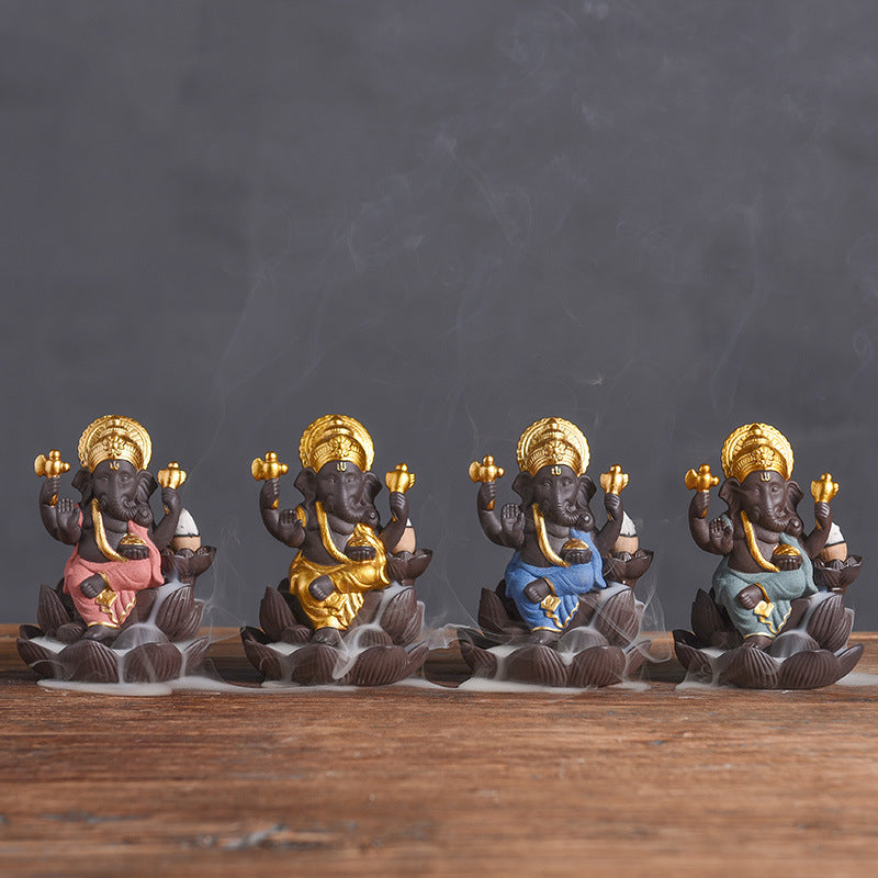 Mini Lord Ganesh Incense Holder + 10 Free Back-Flow Incense Cones