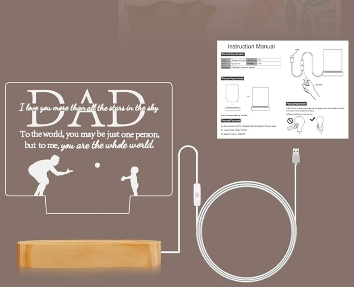 Father’s Love 3D Acrylic Night Lamp With Wooden Base