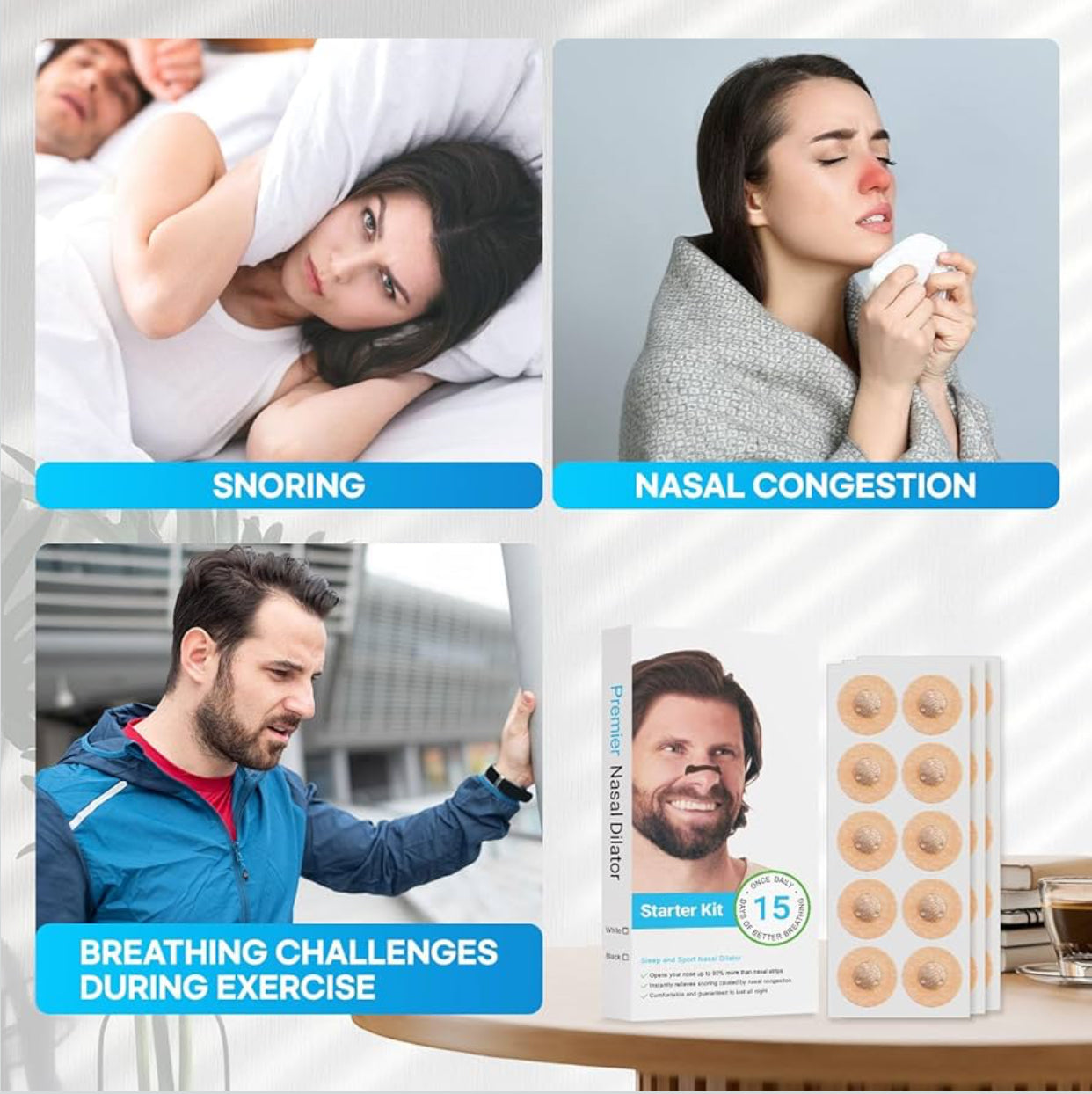Magnetic Nasal Premier Dilator Patch Kit Nose Strips – Extra Strength Nasal Anti Snore Nose Strips to Improve Breathing, Sleep, Sports & Cold Use (15 pairs)