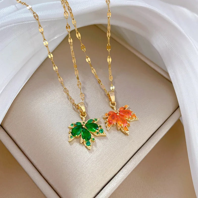 Zircon Maple Leaf Necklace