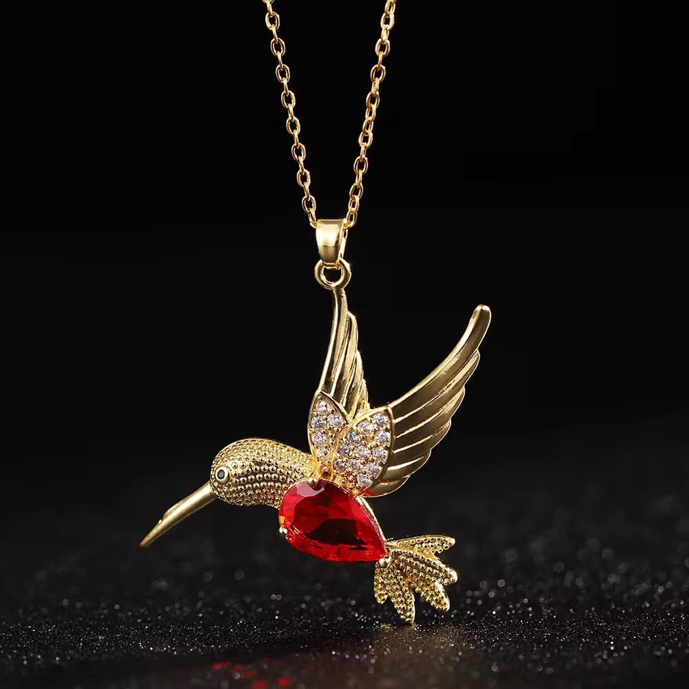 Stainless Steel Zircon Hummingbird Necklace