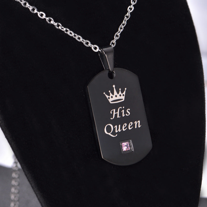 Stainless Steel King & Queen Necklace Set 2pc