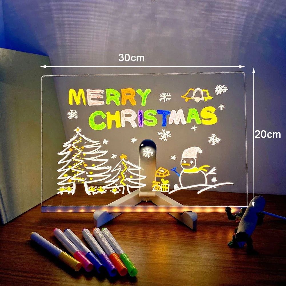 LED Erasable Luminous Acrylic Coloring Writing Board with 7 Color Pens