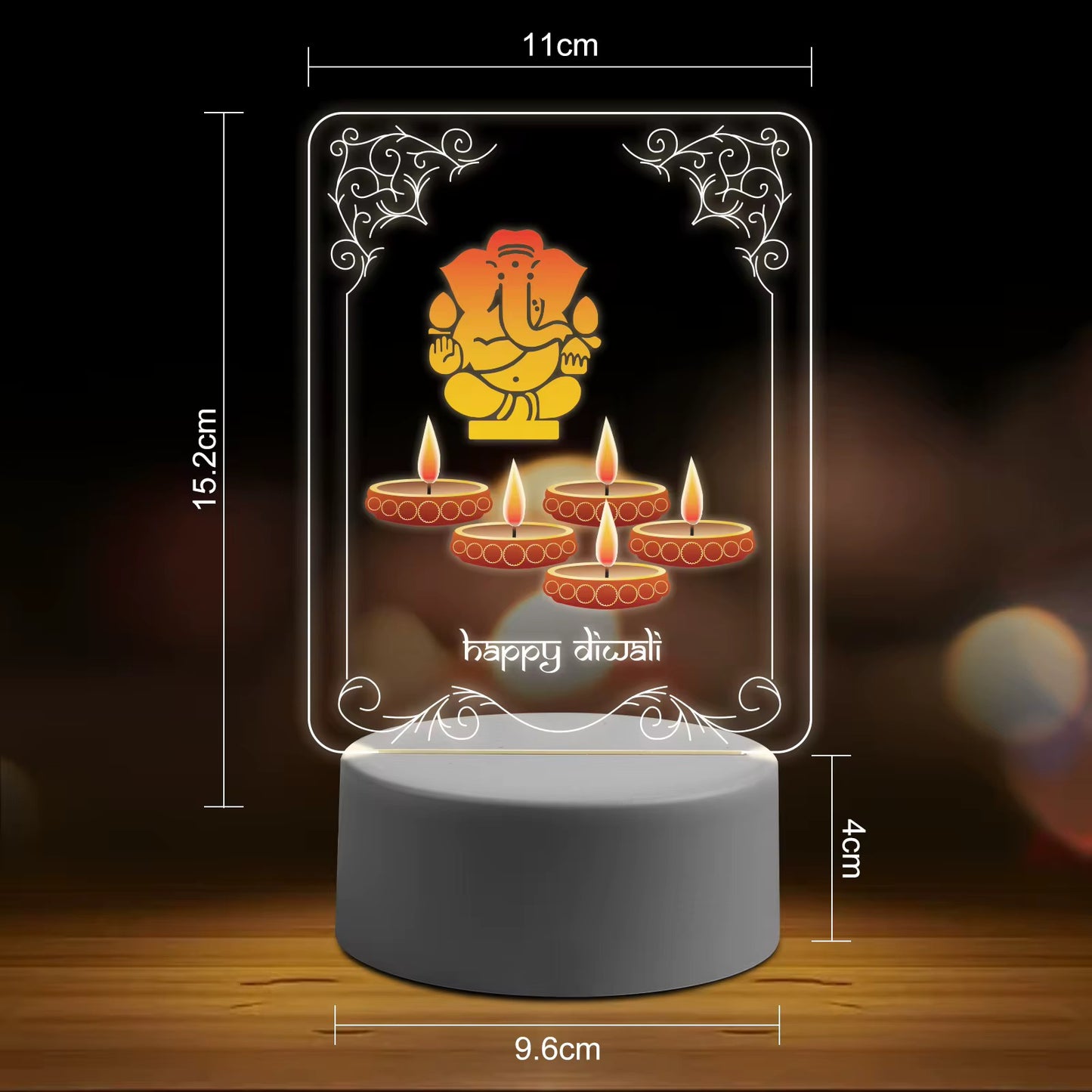 ‘Happy Diwali’ Ganesha LED 3D Acrylic Night Lamp
