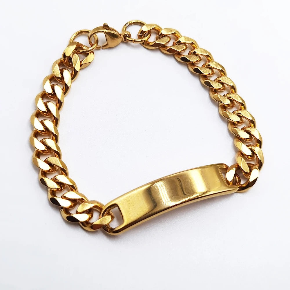 Customizable 18k Gold-Filled Stainless-Steel Cuban Bracelet with Engraving