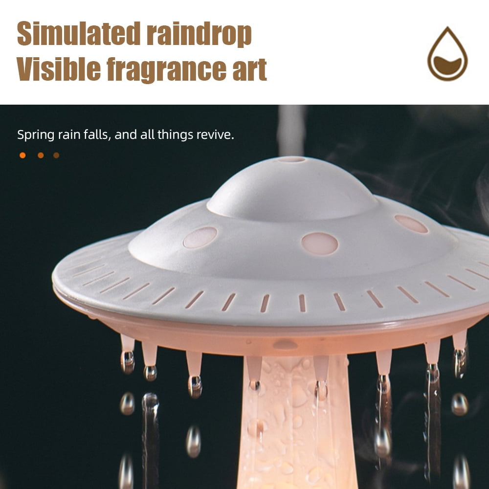 White UFO Rain Humidifier, 7-Color LED Aroma Diffuser + Remote Control