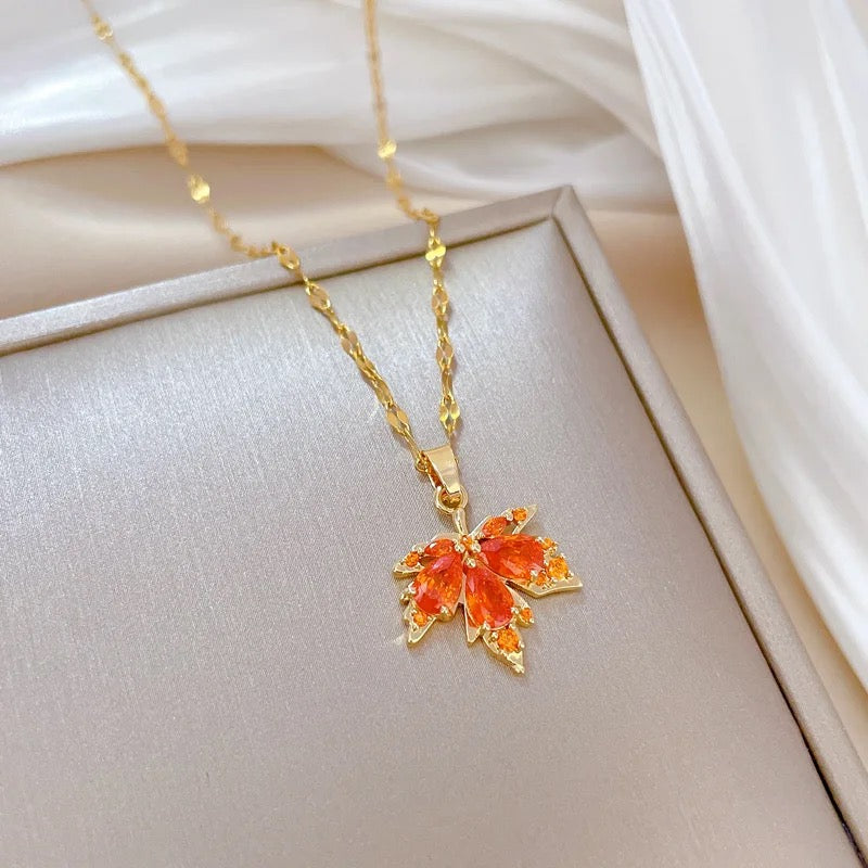 Zircon Maple Leaf Necklace