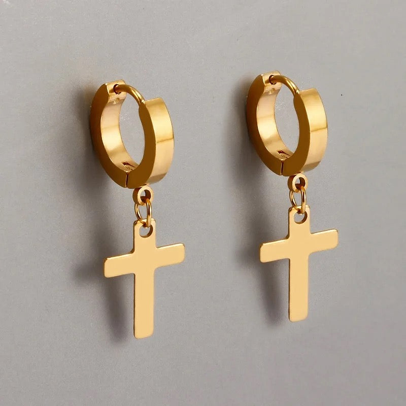 Unisex-Men’s Stainless Steel Cross Earrings