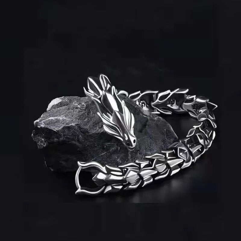 Luxurious Stainless Steel Cuban Dragon Bracelet (15mm Width)