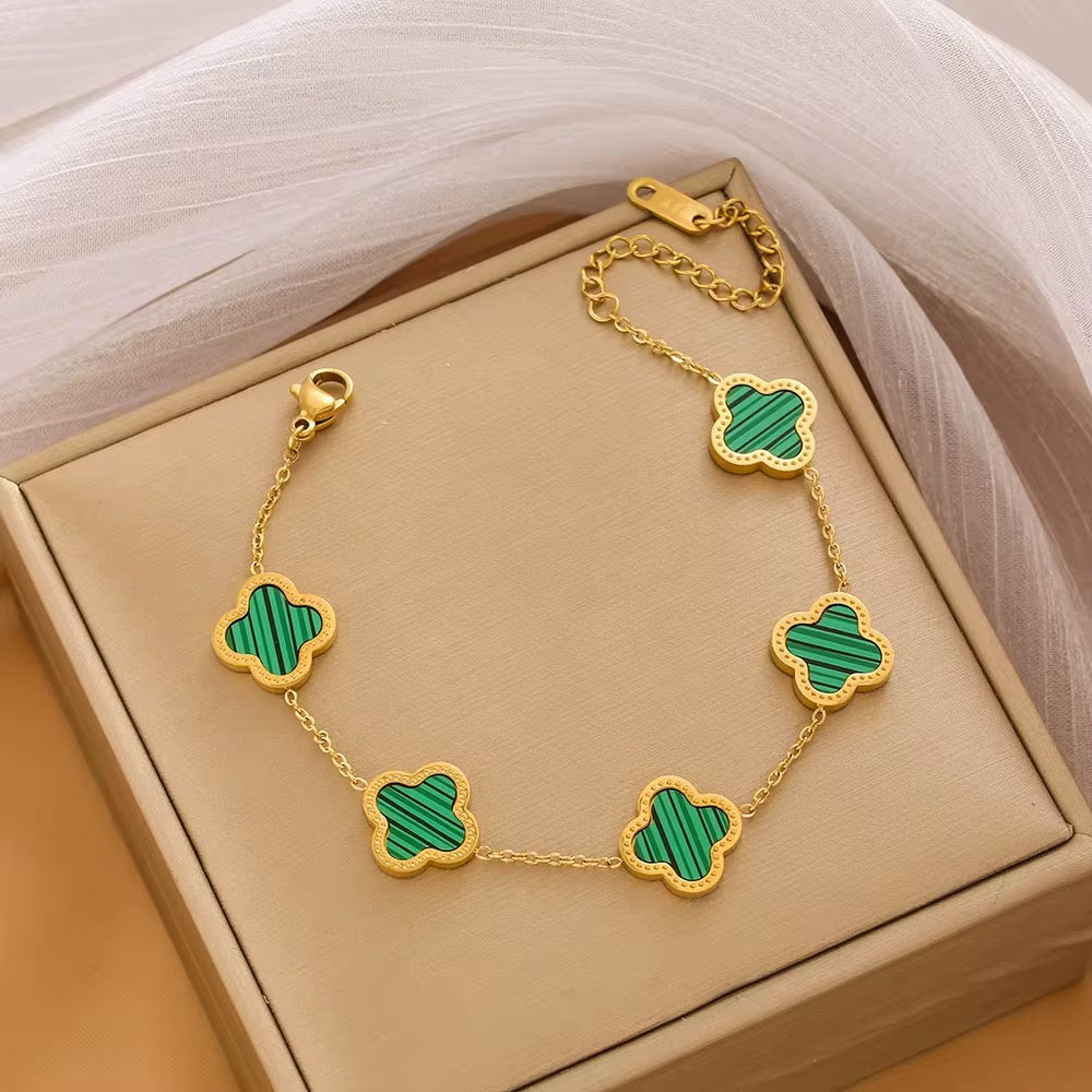 High Quality Stainless Steel Van Cleef Inspired Clover 3pc Set (Jasper Green)