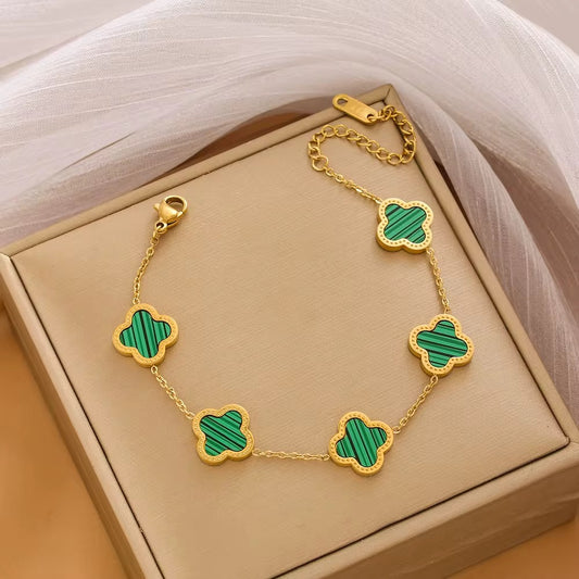 High Quality Stainless Steel Van Cleef Inspired Clover 3pc Set (Jasper Green)