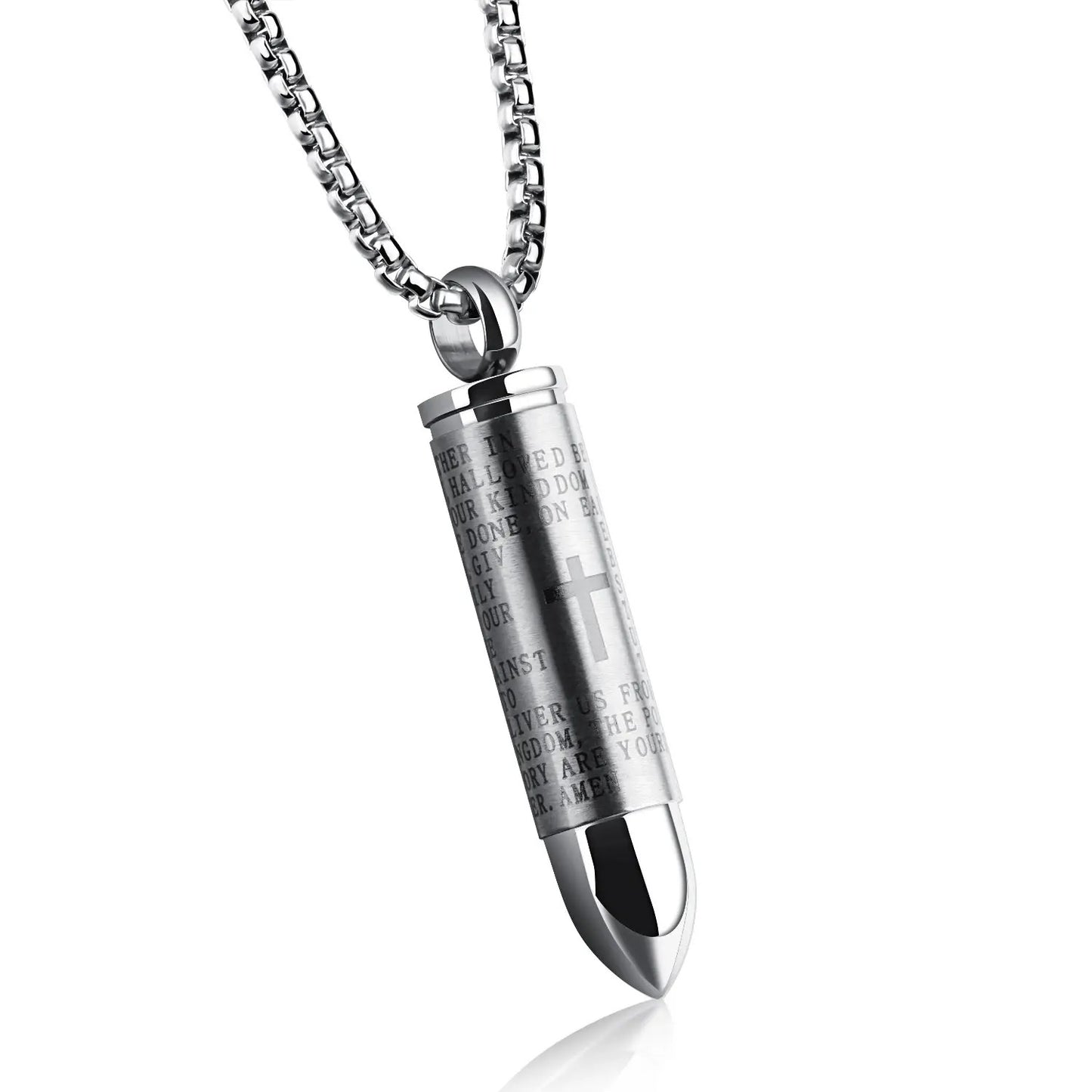 Stainless Steel Bullet Capsule Prayer Necklace