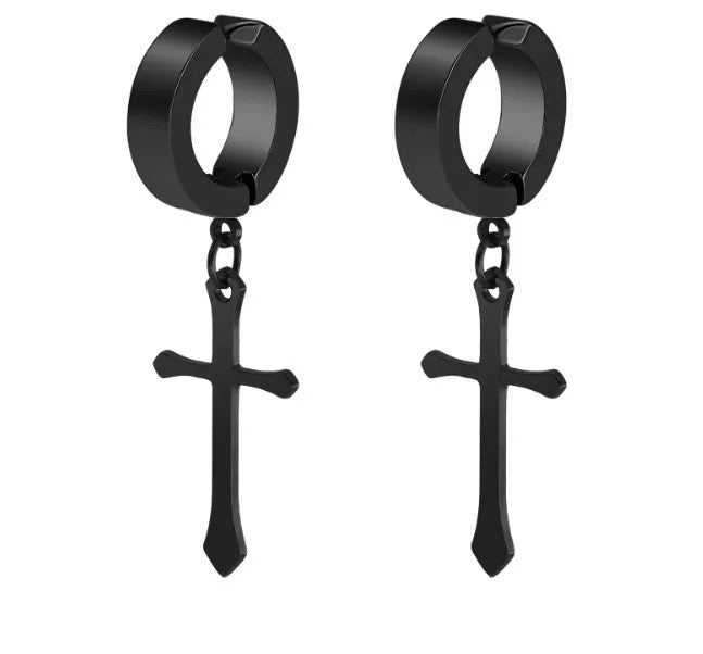 Unisex-Men’s Stainless Steel Clip On / Magnetic Cross Earrings (No Piercing Earrings)